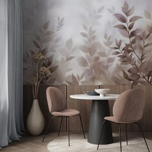 Tapet Ramuri delicate cu frunze maro și bej discrete, stil pictură în acuarelă, artă texturată, Fototapet Acuarelă, w09750 : Uwalls.ro
