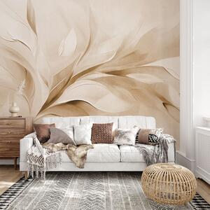 Tapet Stil pictural abstract texturat, cu frunze bej și albe care curg, Imagini de fundal unice, w09765v1 : Uwalls.ro