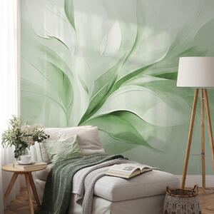 Tapet Stil pictural abstract texturat, cu frunze verzi și albe care curg, Imagini de fundal unice, w09765v2 : Uwalls.ro