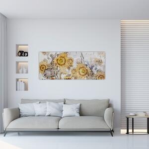 Tablou - Floarea-soarelui pe perete (120x50 cm)