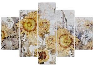 Tablou - Floarea-soarelui pe perete (150x105 cm)