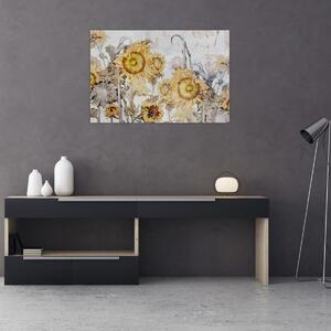 Tablou - Floarea-soarelui pe perete (90x60 cm)