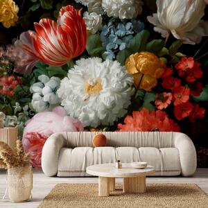 Tapet Compoziție florală luxoasă inspirată de o grădină de primăvară, Fototapet Flori, w09676 : Uwalls.ro