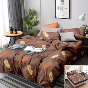 Lenjerie de pat, 2 persoane, 4 piese cu elastic, finet, maro , cu pene, 180x200cm, LF485