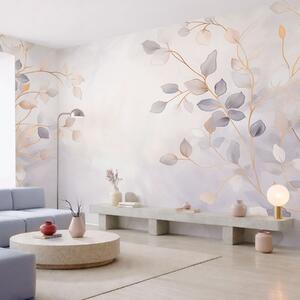 Tapet Ramuri cu frunze delicate pe un fundal estompat, Fototapet Acuarelă, w05296 : Uwalls.ro