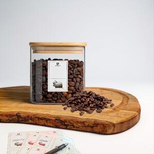 Recipient depozitare alimente, borcan de sticla cu capac etans de 0, 8L, Koken cutie depozitare alimentara, Forma Patrata, Sticla Borosilicata/Capac Bambus, Transparent + Autocolante si markere