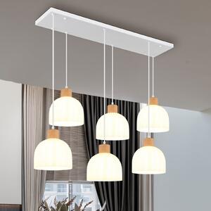 Globo Lampă suspendată Swanson, lungime 105 cm, alb/maro, metal/lemn, 6 becuri, reglabil, Alb, Camera de zi / sufragerie, Lemn