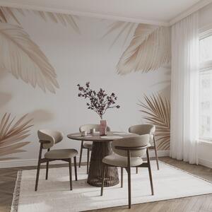 Tapet Decor tropical în nuanțe de bej, cu siluete de frunze de palmier și umbre, Fototapet Natură, Fototapet Foi de palmier, w09714 : Uwalls.ro