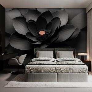 Tapet O floare neagră minimalistă, cu petale și un centru cald, care contrastează, Fototapet 3D, Fototapet 3D Flori, w09721 : Uwalls.ro