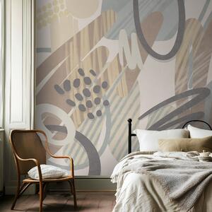 Tapet Imprimeu abstract cu textură, format din forme organice, mâzgălituri și puncte, în nuanțe pastelate, Fototapet Abstract, w09774 : Uwalls.ro