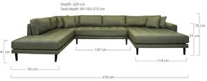 Coltar stanga in forma de U open end Lido, Verde masliniu , 220x370x76 cm