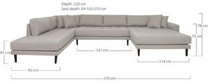 Coltar in forma de U open end Lido, Gri, 220x370x76 cm
