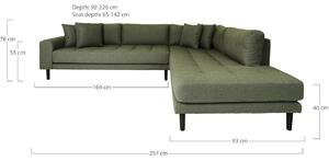 Coltar cu brat deschis open end Lido, Verde masliniu, 92x220x257x76 cm