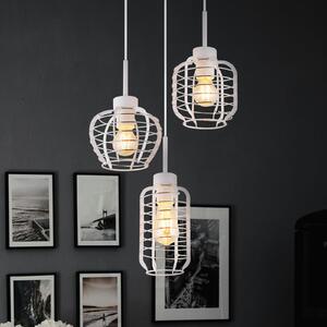 Globo Lampă suspendată Nesa, Ø 37 cm, alb/crom, metal, cu 3 becuri, reglabil, Alb, Camera de zi / sufragerie, Metal