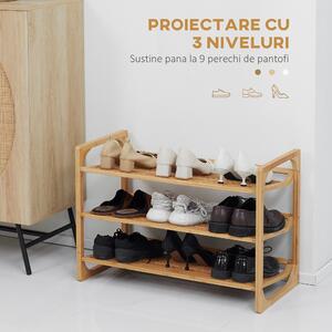 HOMCOM Organizator Pantofi din Bambus cu 3 Nivele, Rafturi pentru Depozitare Încălțăminte, Suport Durabil, Design Compact | Aosom Romania