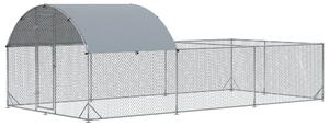 PawHut Gard de Exterior din Otel pentru Gaini 570x280cm, Cotet pentru Iepuri si Rate cu Folie de Acoperire din PE Anti-UV