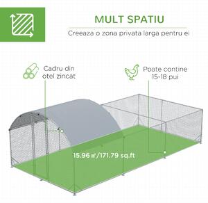 PawHut Gard Exterior din Oțel pentru Găini, Cotet pentru Iepuri și Rațe, Folie PE Anti-UV, 570x280 cm | Aosom Romania