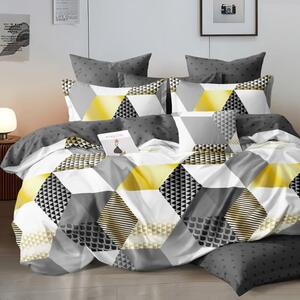 Lenjerie de pat, 2 persoane, finet, 6 piese, gri alb galben, cu forme geometrice, LFN288