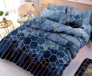 Lenjerie de pat, 2 persoane, finet, 6 piese, albastru , cu linii aurii, LFN293