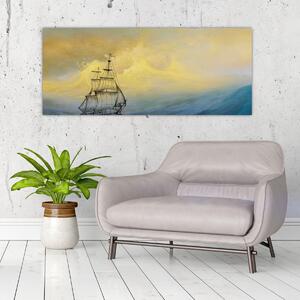 Tablou - Pictură barcă pe mare (120x50 cm)