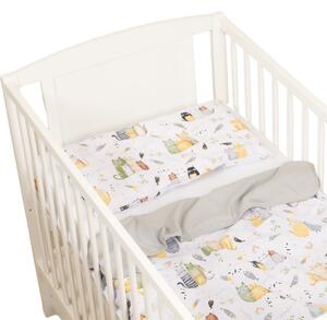 Lenjerie de vara pentru patut bebe 120x60 cm Kidizi Wiskers, include 4 piese, cearceaf, perna, husa perna si paturica cu doua fete, bumbac 100%