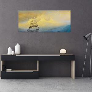 Tablou - Pictură barcă pe mare (120x50 cm)