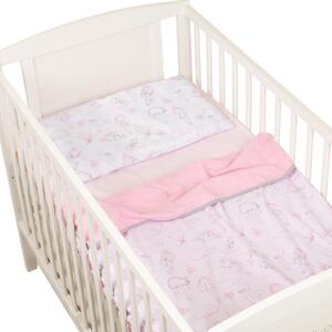 Lenjerie de vara pentru patut bebe 120x60 cm Kidizi Fairy Clouds, include 4 piese, cearceaf, perna, husa perna si paturica cu doua fete, bumbac 100%
