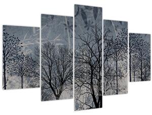 Tablou - Siluetă copac și frunze (150x105 cm)
