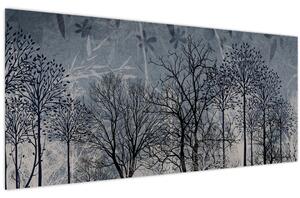 Tablou - Siluetă copac și frunze (120x50 cm)