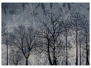 Tablou - Siluetă copac și frunze (70x50 cm)