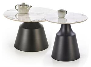 Set 2 masute cafea MAGNETA, alb cu efect de marmura/negru, piatra sint