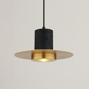 Globo Lampă suspendată Shanna Ø 28 cm, negru/alamă, piatră/metal, reglabil, Negru, Camera de zi / sufragerie, Piatră