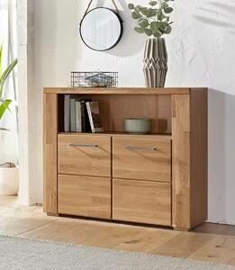 Comodă ~Lemnisfera~ cu aspect modern, fronturile lemn masiv stejar, 90 cm lățime