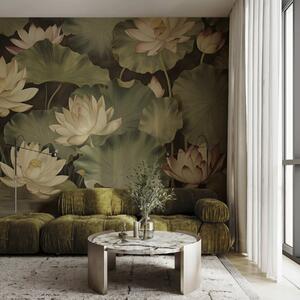 Tapet Flori de lotus în stil vintage, Fototapet Flori, w05445 : Uwalls.ro