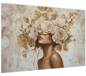 Tablou - Fată cu Trandafiri (90x60 cm)