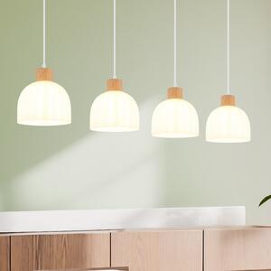 Globo Lampă suspendată Swanson, lungime 113 cm, alb/maro, metal/lemn, 4 becuri, reglabil, Alb, Camera de zi / sufragerie, Lemn