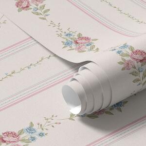 Tapet Model floral cu dungi, în culori delicate, Tapet flori, a01130 : Uwalls.ro