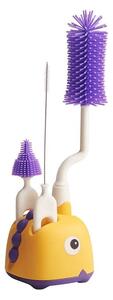Set perie curatare biberoane cu suport 4 in 1 Kidizi DinoCare Purple, 0% BPA, pentru biberoane, tetine si paie