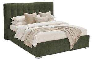 Pat Tapițat Strasbourg Premium, cu somieră rabatabilă și ladă depozitare, Verde-Olive-Eden / 90x200