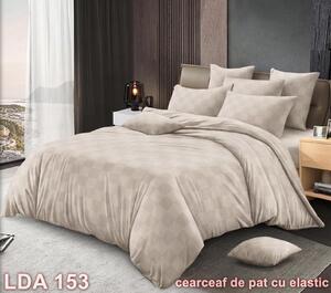 Lenjerie de pat, 2 persoane, damasc, cu elastic, model carouri, culoare uni, bej , LDA153