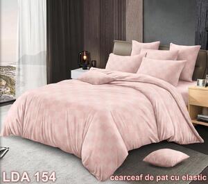 Lenjerie de pat, 2 persoane, damasc, cu elastic, model carouri, culoare uni, roz pudrat, LDA154