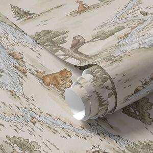Tapet Ilustrație naturalistă cu animale și un râu, Tapet pădure, a01157 : Uwalls.ro