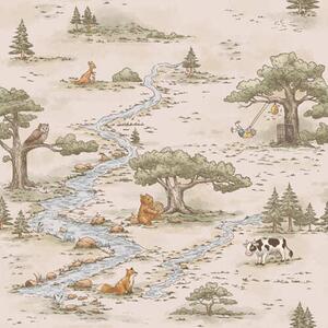 Tapet Ilustrație naturalistă cu animale și un râu, Tapet pădure, a01157 : Uwalls.ro