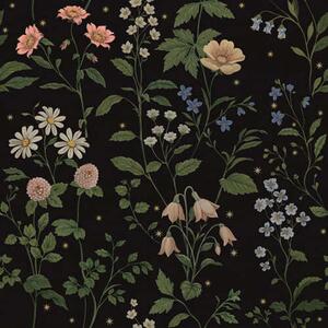 Tapet Motiv floral pe fond negru cu stele, Tapet flori, a01160 : Uwalls.ro