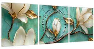Tablou - Magnolii 3D (cu ceas) (90x30 cm)