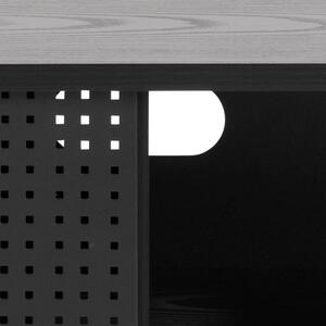 Masă TV neagră cu aspect de lemn de frasin 140x45 cm Angus – Actona