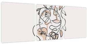 Tablou - Line art facials (cu ceas) (90x30 cm)