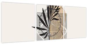 Tablou - Abstracție cu frunze tropicale N⁰1 (cu ceas) (90x30 cm)