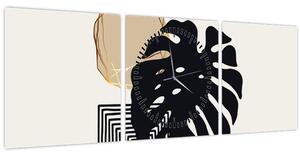 Tablou - Abstracție cu frunze tropicale N⁰2 (cu ceas) (90x30 cm)
