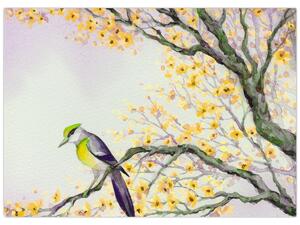 Tablou - Pasăre în copac,acuarelă (70x50 cm)